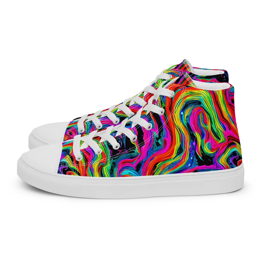 Fluorescent Current on Men's High Top Canvas Shoes — Left