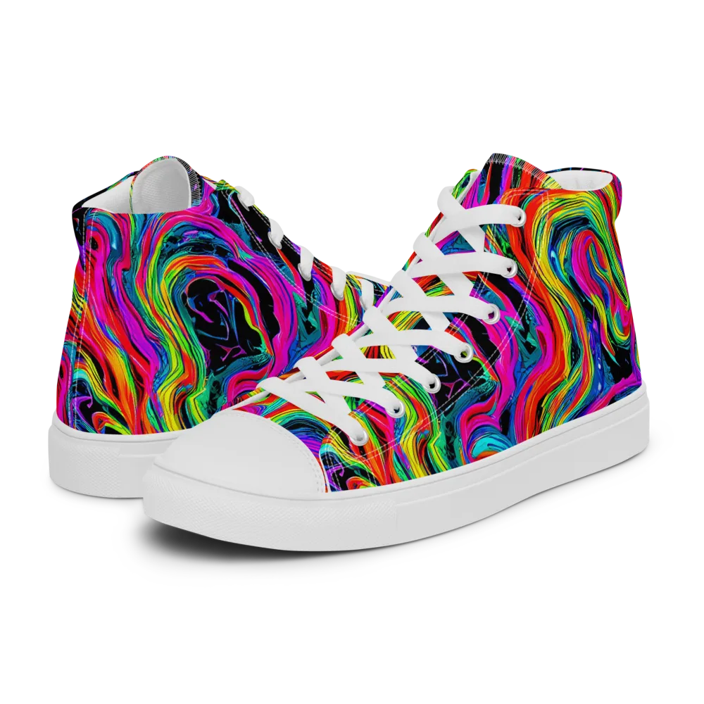 Fluorescent Current on Men's High Top Canvas Shoes — Left