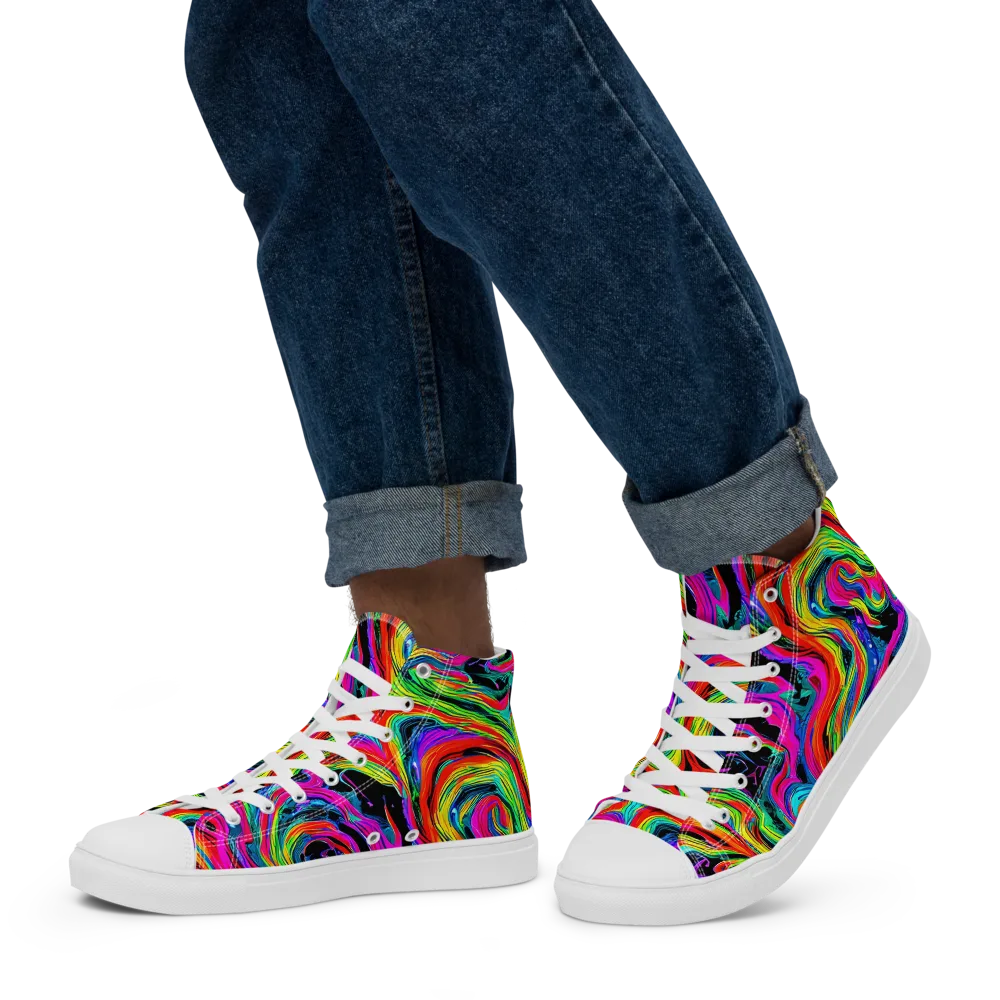 Fluorescent Current on Men's High Top Canvas Shoes — Left