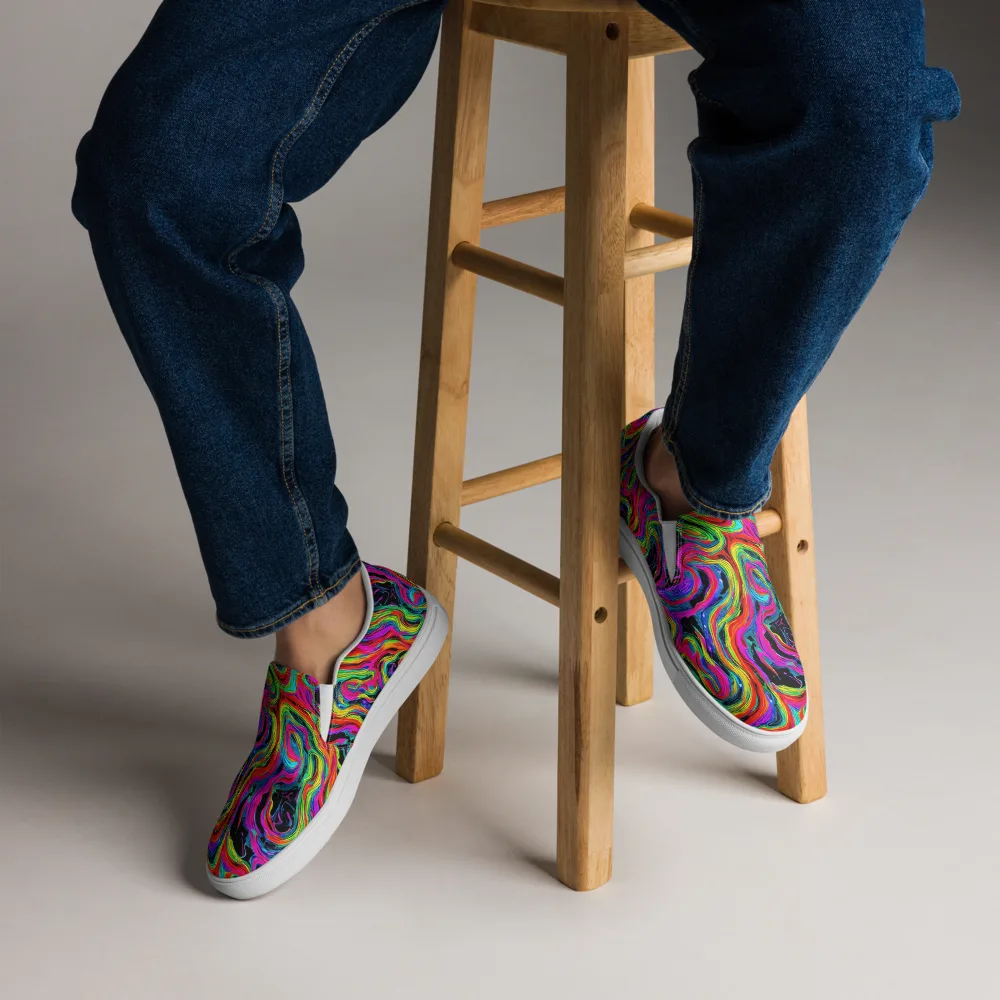 Fluorescent Current on Men's Slip-On Canvas Shoes — Front