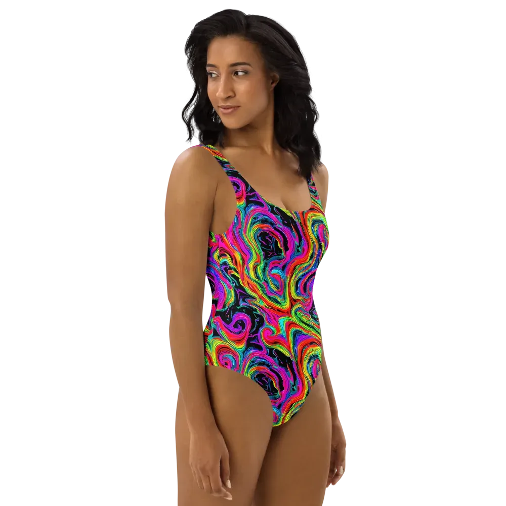 Fluorescent Current on One-Piece Swimsuit — Right