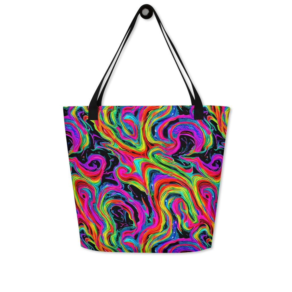 Fluorescent Current on Large Tote Bag W/ Pocket — Front