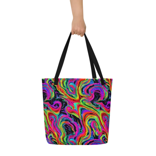 Fluorescent Current on a Large Tote Bag W/ Pocket