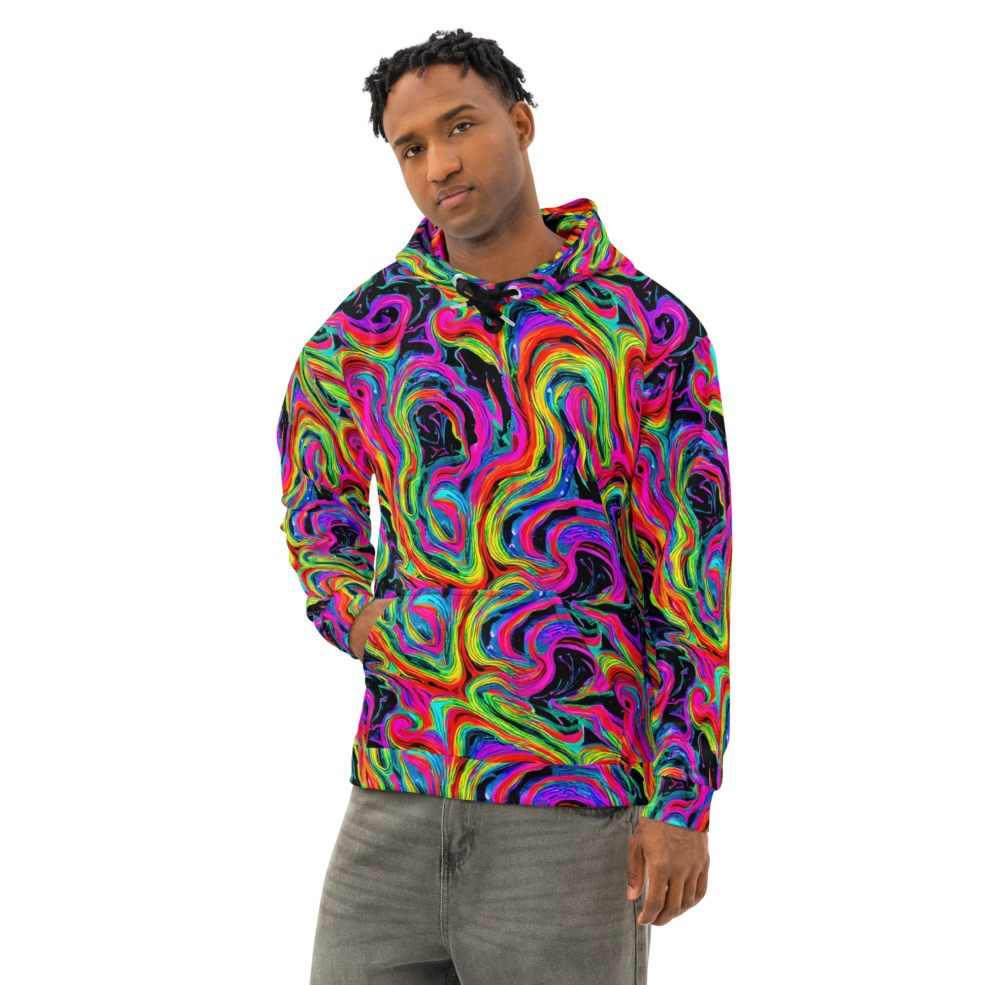 Fluorescent Current on Cotton Hoodie — Left Front