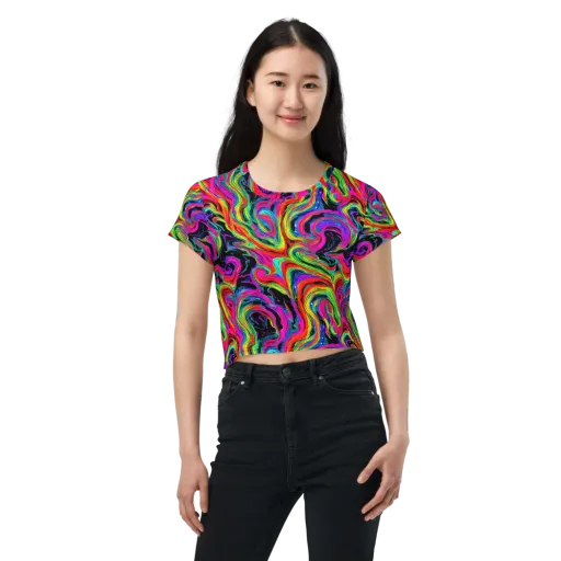 Fluorescent Current on a Crop Tee