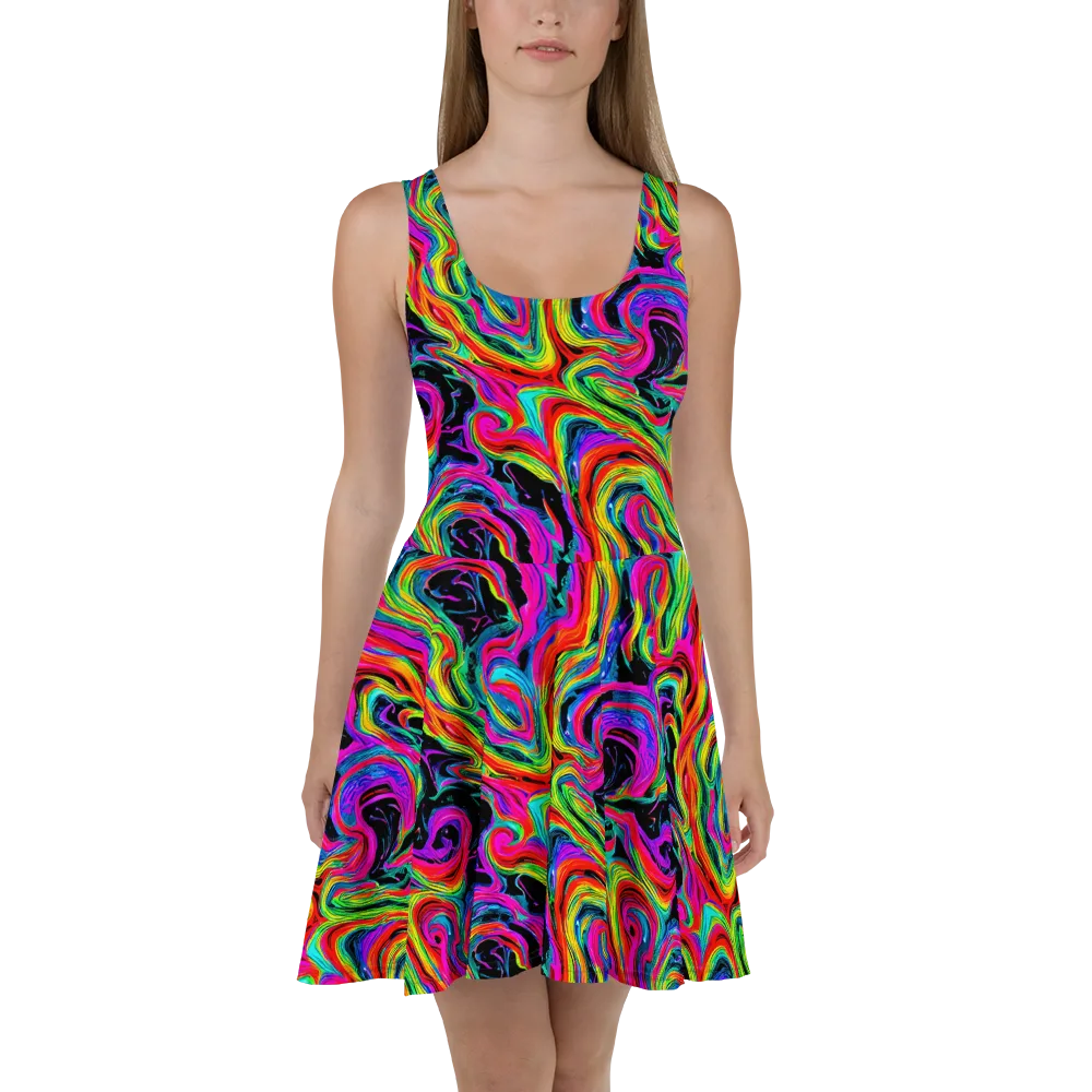 Fluorescent Current on Skater Dress — Front