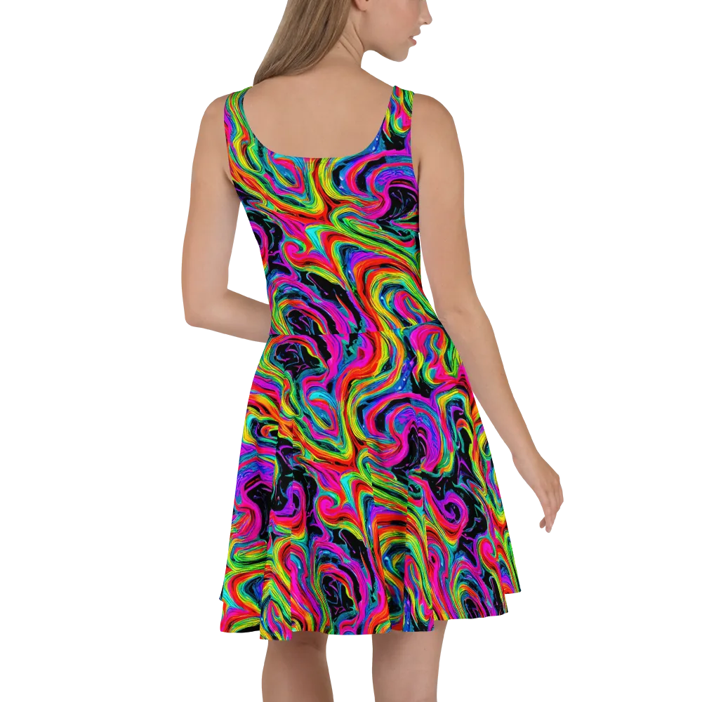 Fluorescent Current on Skater Dress — Back