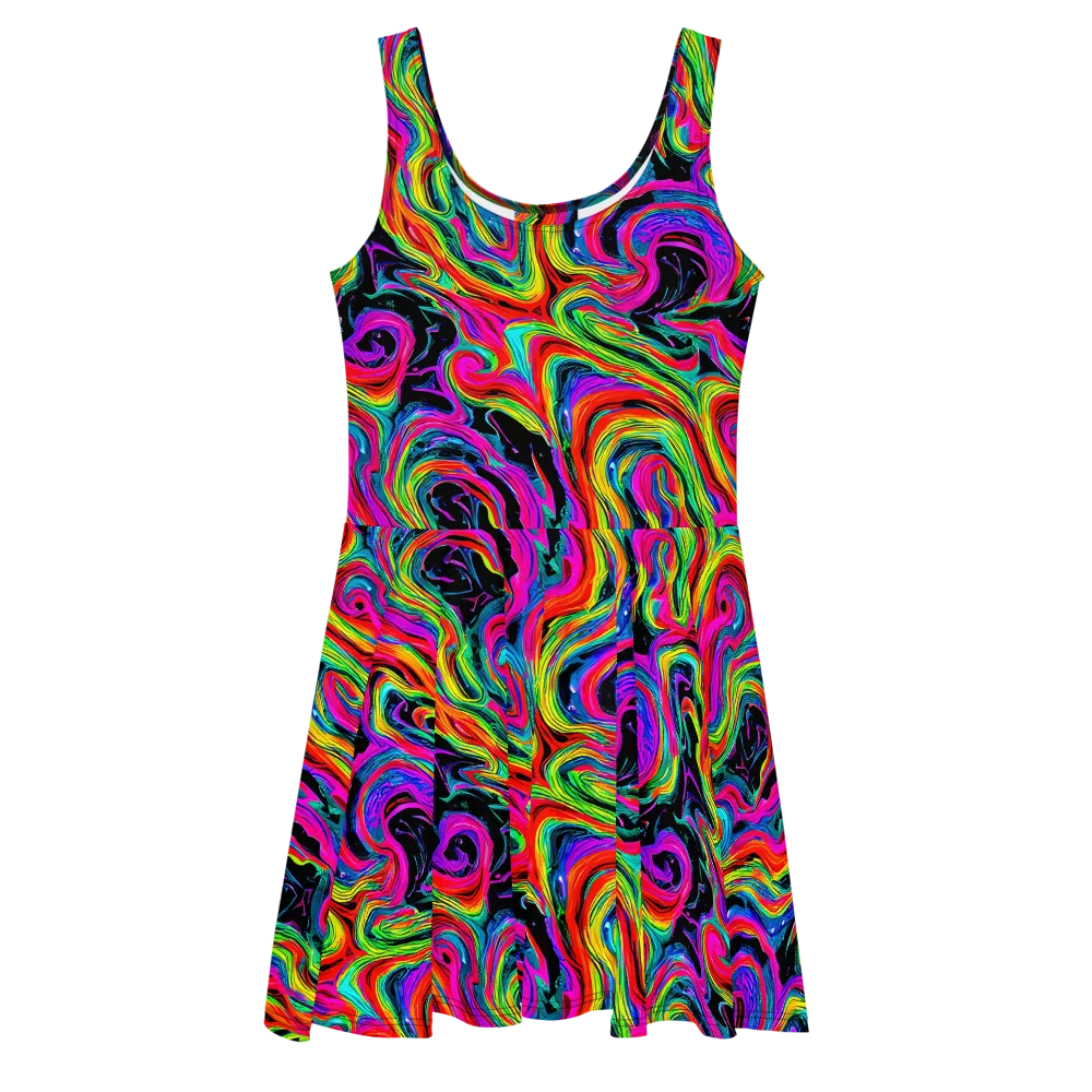 Fluorescent Current on Skater Dress — Front