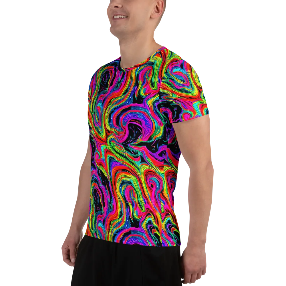 Fluorescent Current on Men's Athletic T-Shirt — Left
