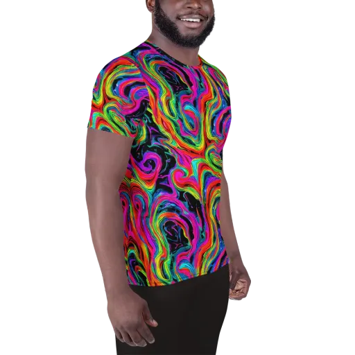 Fluorescent Current on a Men's Athletic T-Shirt