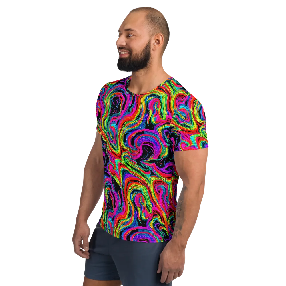 Fluorescent Current on Men's Athletic T-Shirt — Left