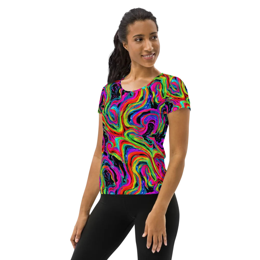 Fluorescent Current on Women's Athletic T-Shirt — Left