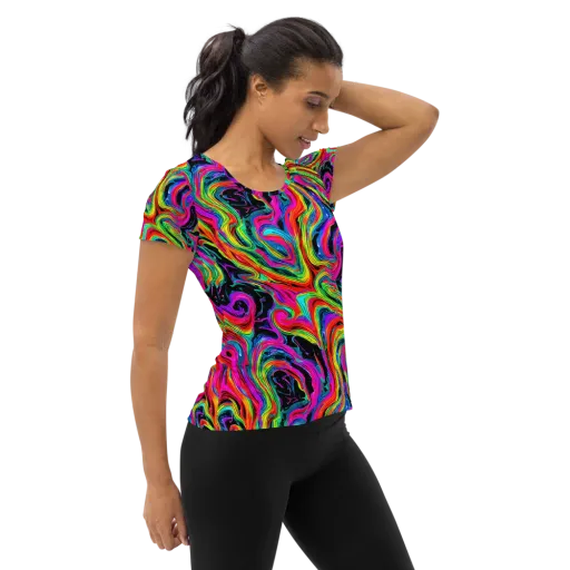 Fluorescent Current on a Women's Athletic T-Shirt