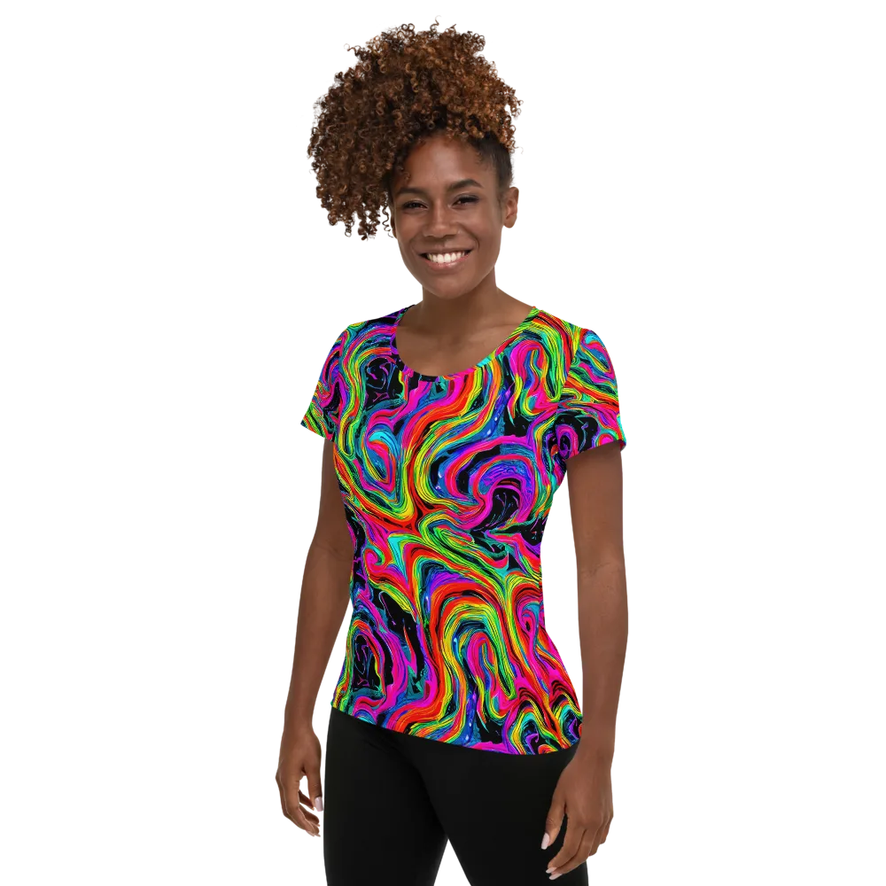 Fluorescent Current on Women's Athletic T-Shirt — Left