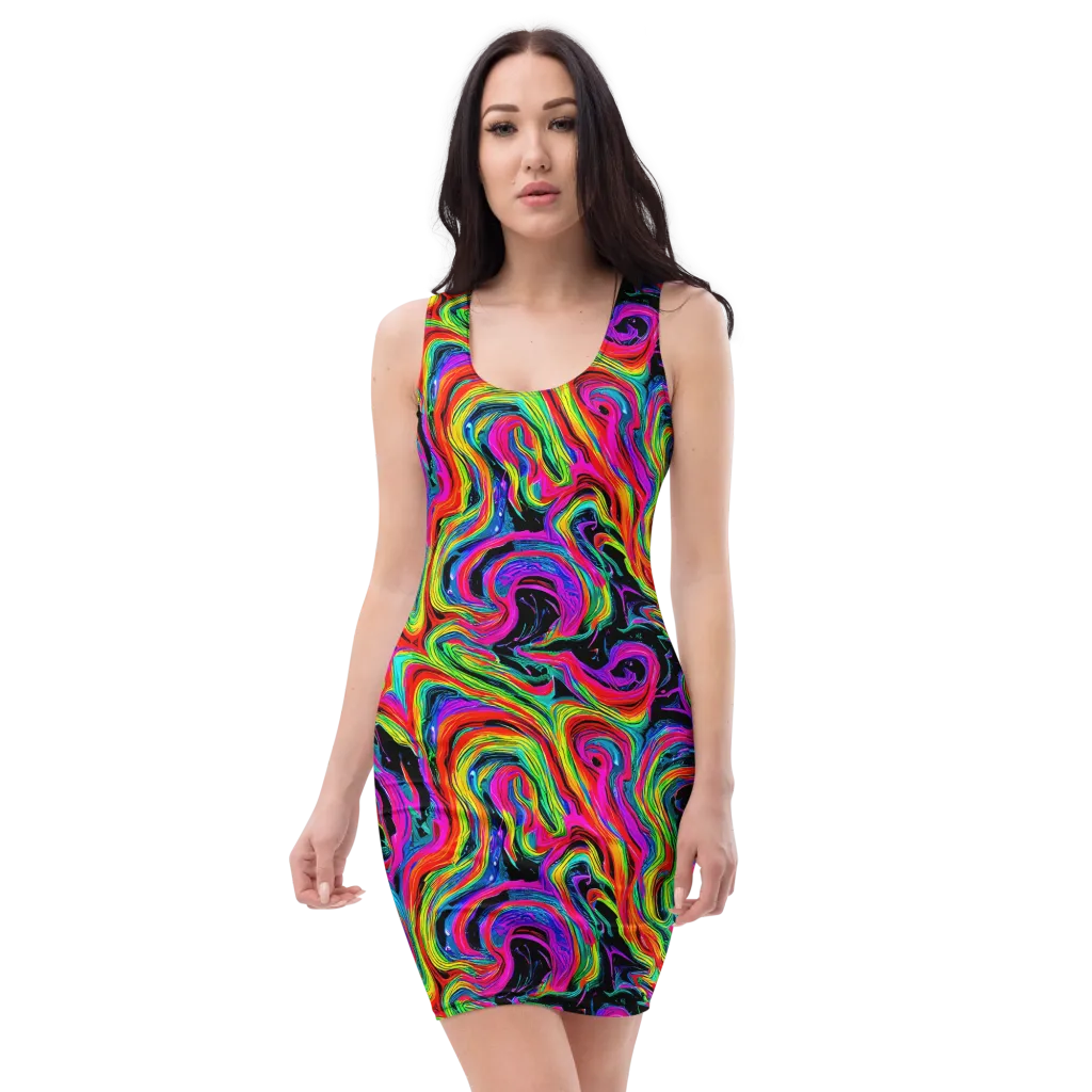 Fluorescent Current on Bodycon Dress — Front