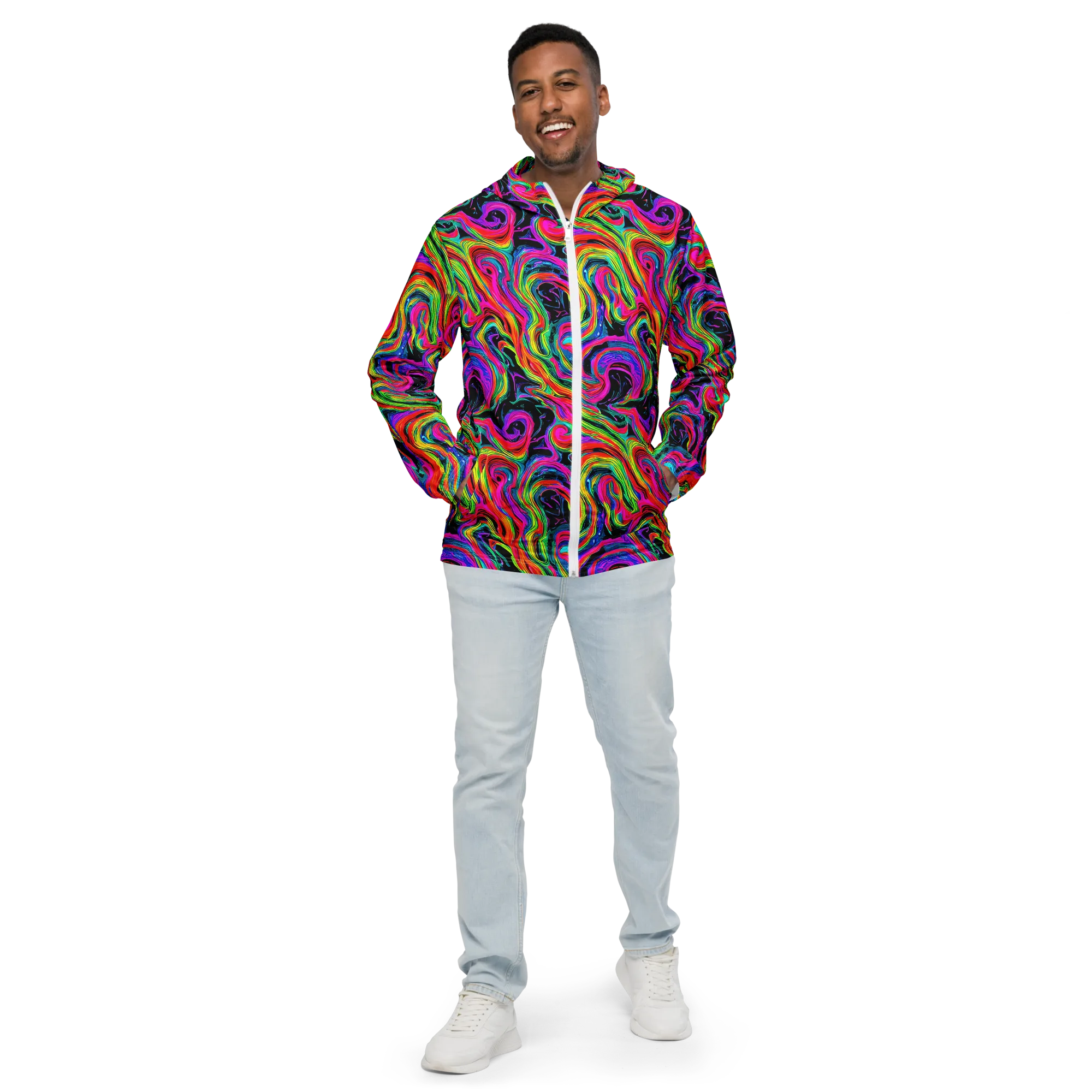 Fluorescent Current on Men's Windbreaker — Front