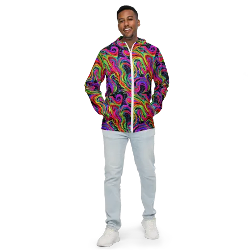Fluorescent Current on a Men's Windbreaker