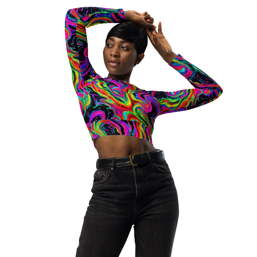 Fluorescent Current on Long Sleeve Crop Top — Front