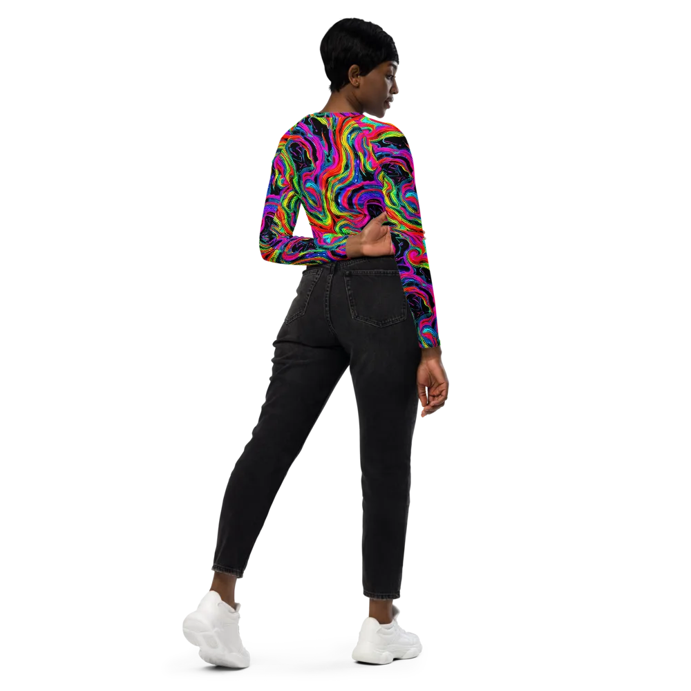 Fluorescent Current on Long Sleeve Crop Top — Right Back