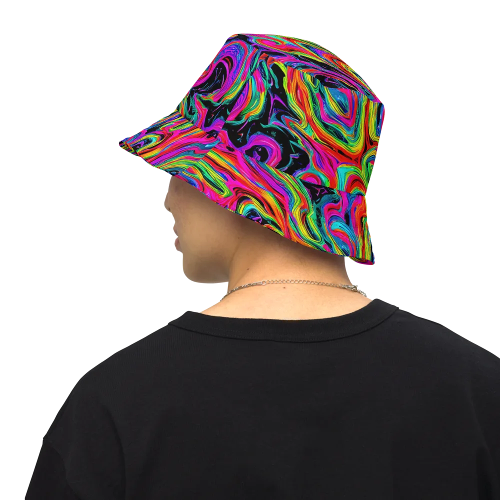 Fluorescent Current on Reversible Bucket Hat — Back Inside