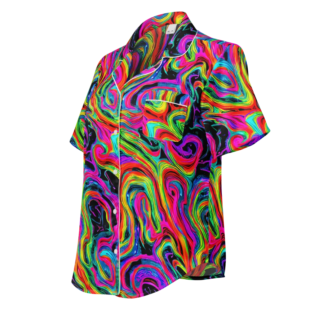 Fluorescent Current on Women's Short Sleeve Pajama Top — Left Front