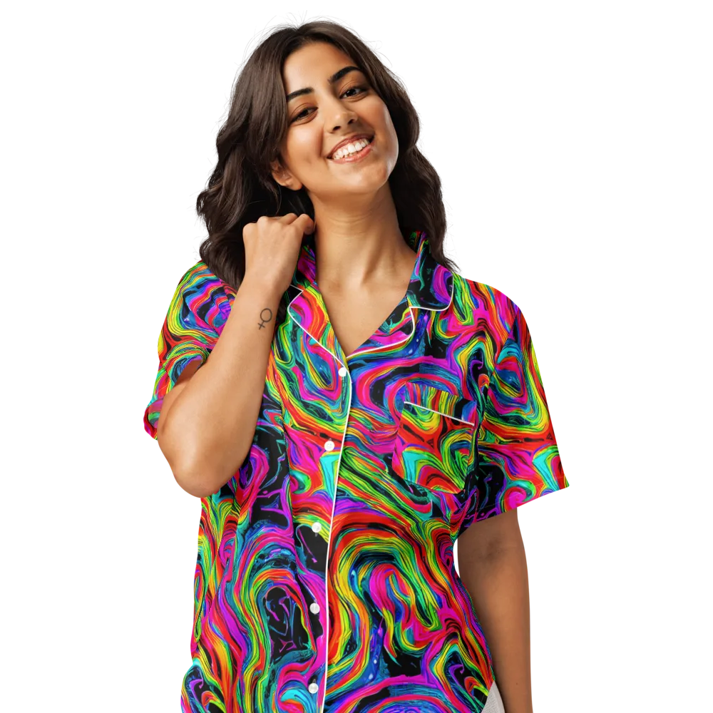Fluorescent Current on Women's Short Sleeve Pajama Top — Front