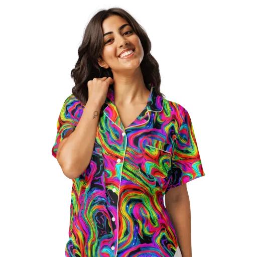 Fluorescent Current on a Women's Short Sleeve Pajama Top