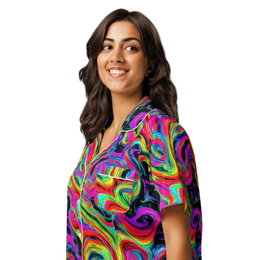 Fluorescent Current on Women's Short Sleeve Pajama Top — Left Front