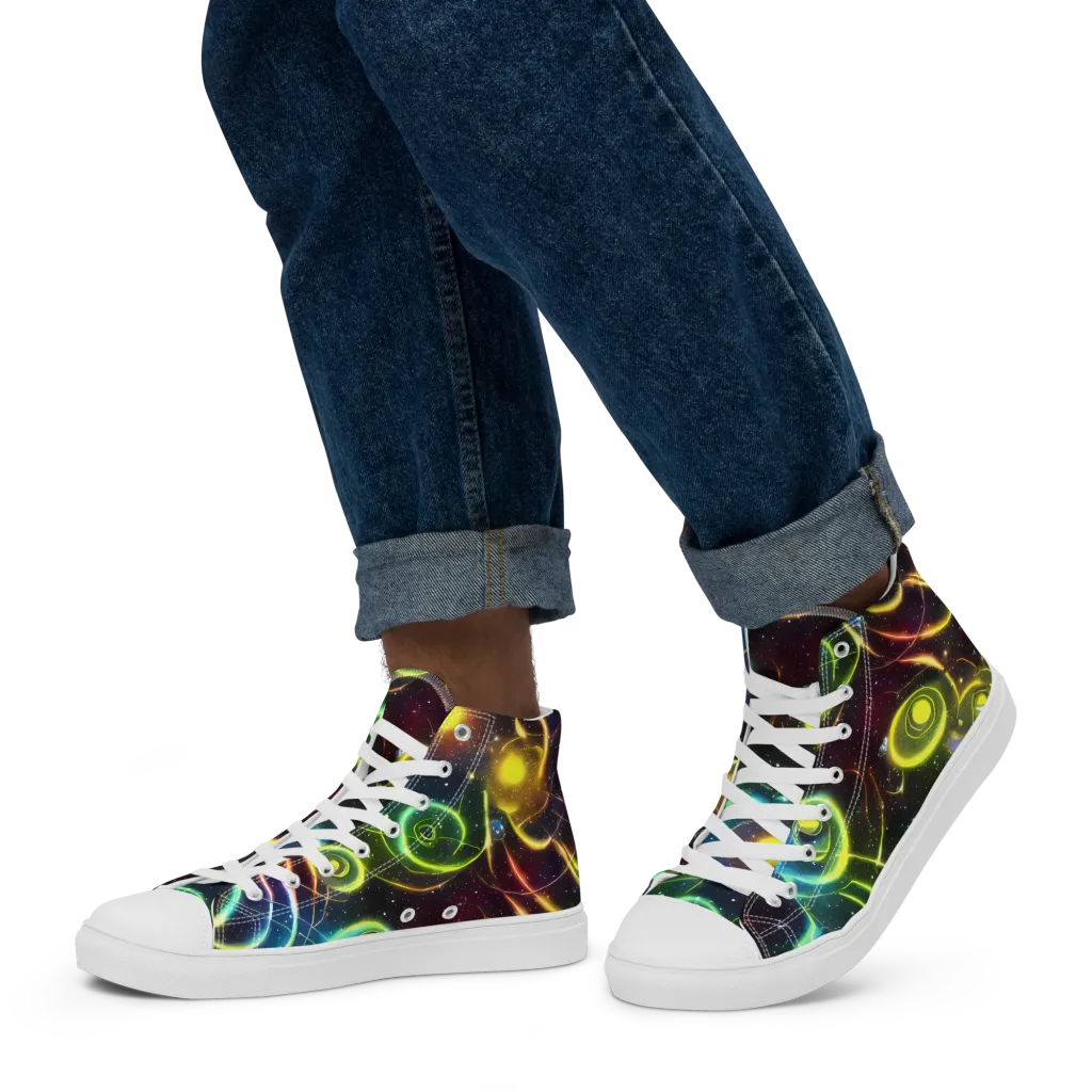 Orbiting Euphoria on Men's High Top Canvas Shoes — Left