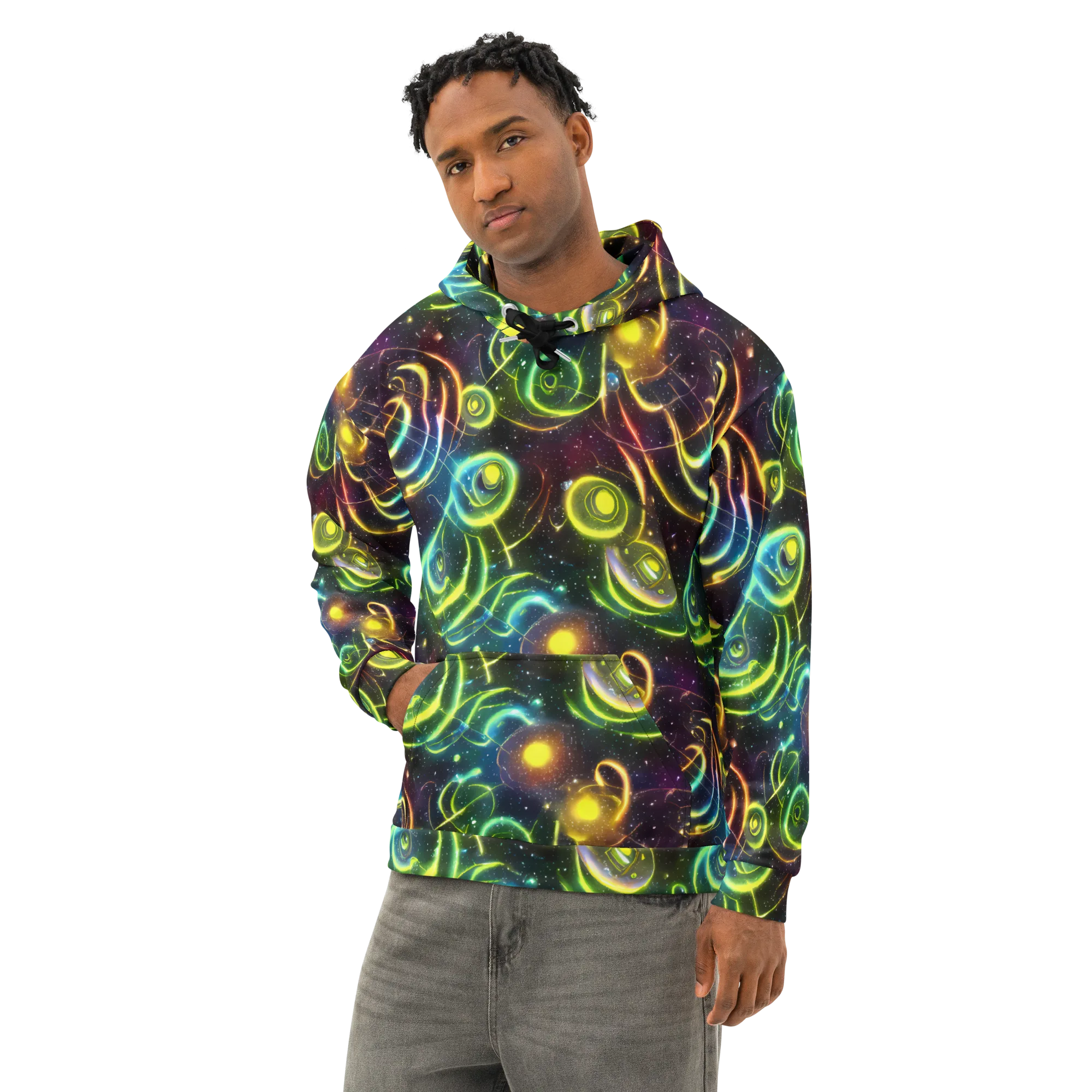 Orbiting Euphoria on Cotton Hoodie — Left Front