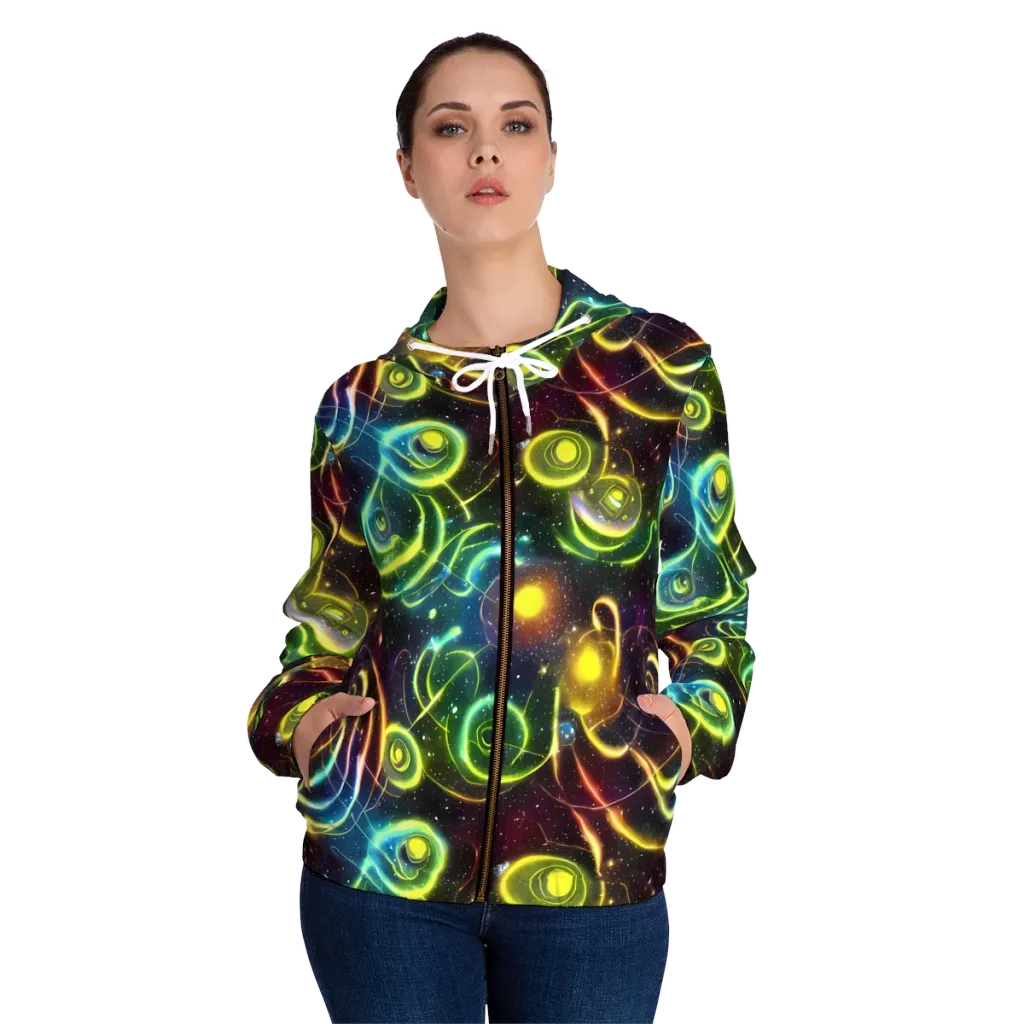 Orbiting Euphoria on Women's Full-Zip Hoodie — Front On Person