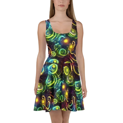 Orbiting Euphoria on a Skater Dress