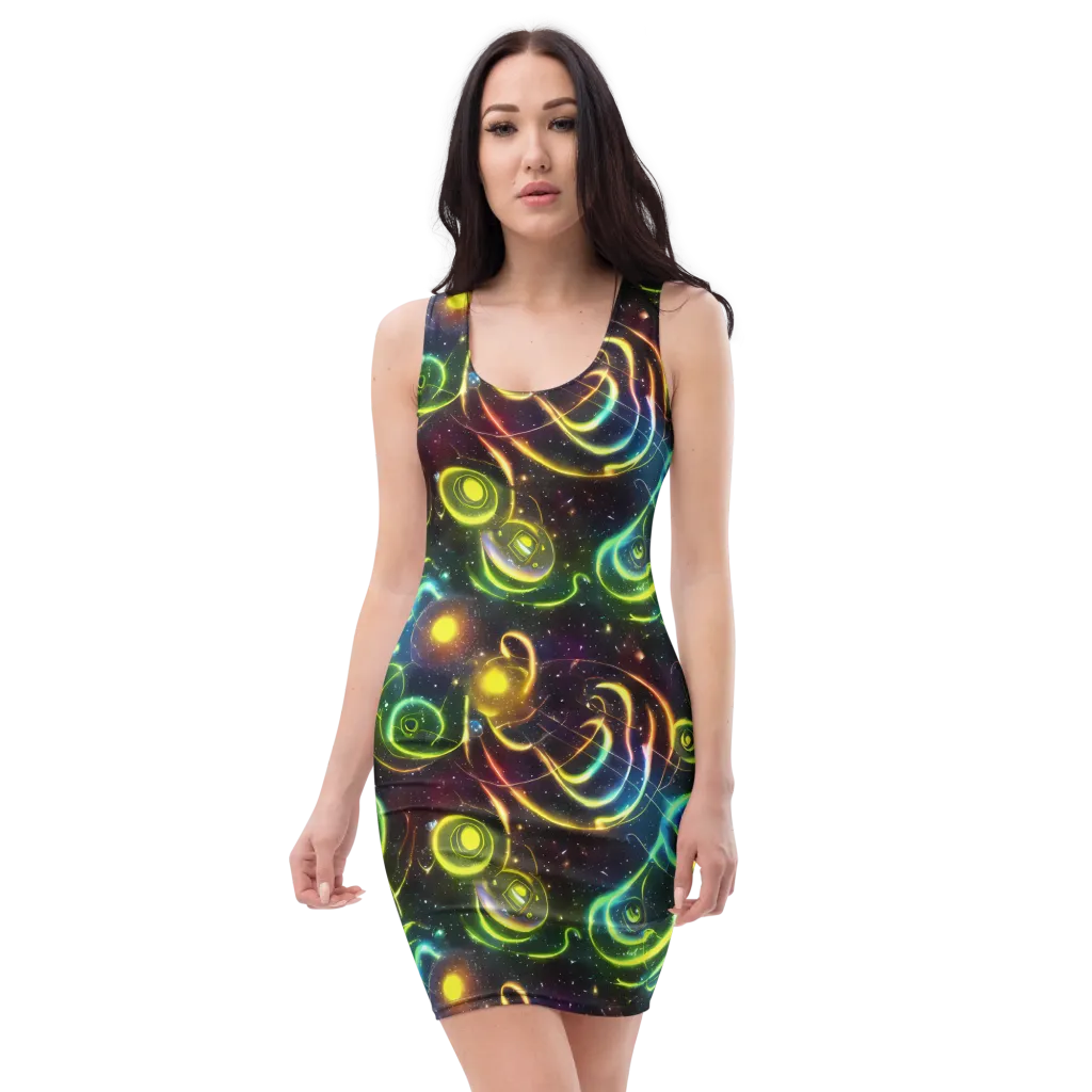 Orbiting Euphoria on Bodycon Dress — Front