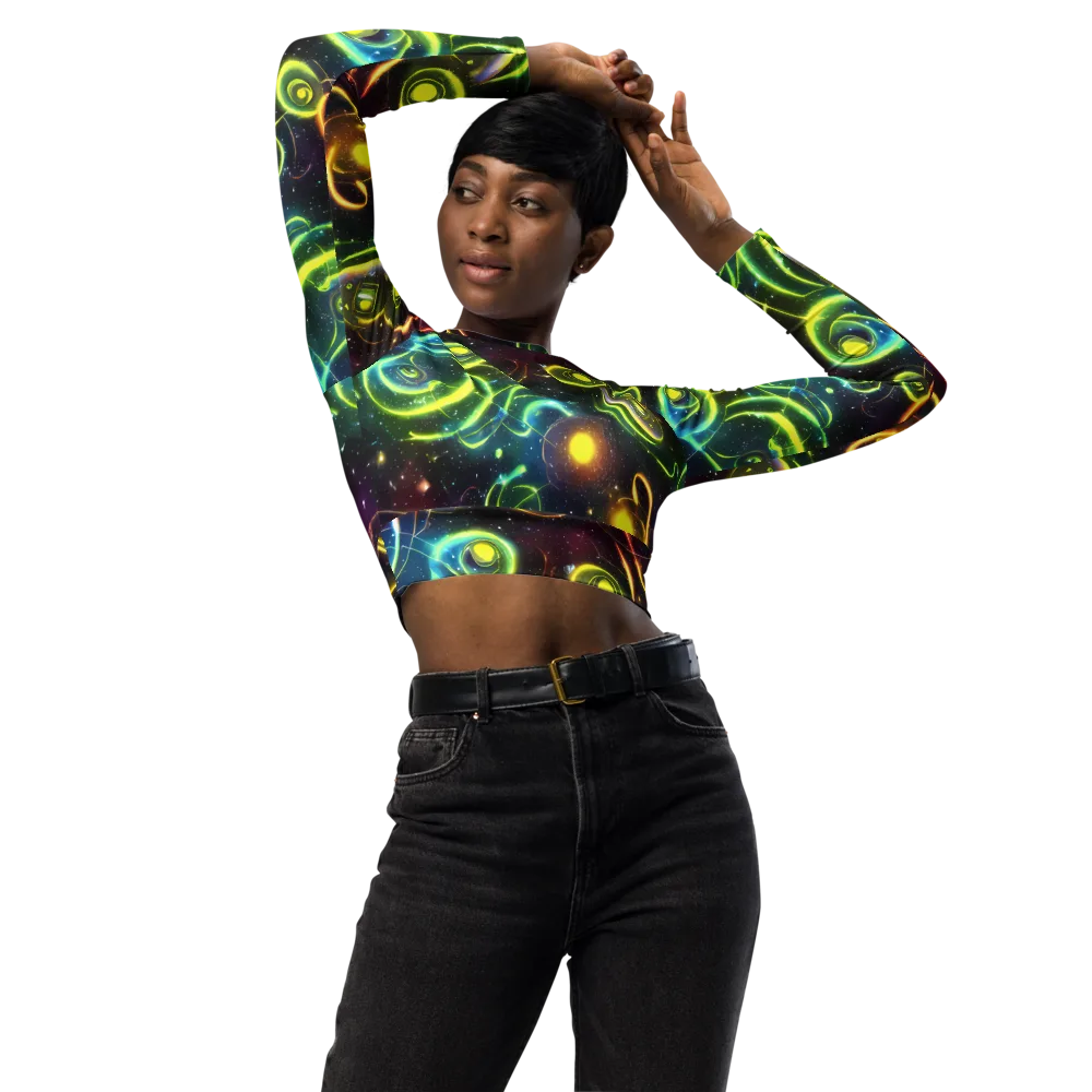 Orbiting Euphoria on Long Sleeve Crop Top — Front