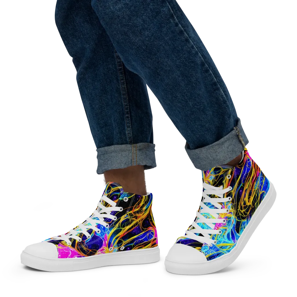 Galaxy Flux on Men's High Top Canvas Shoes — Left