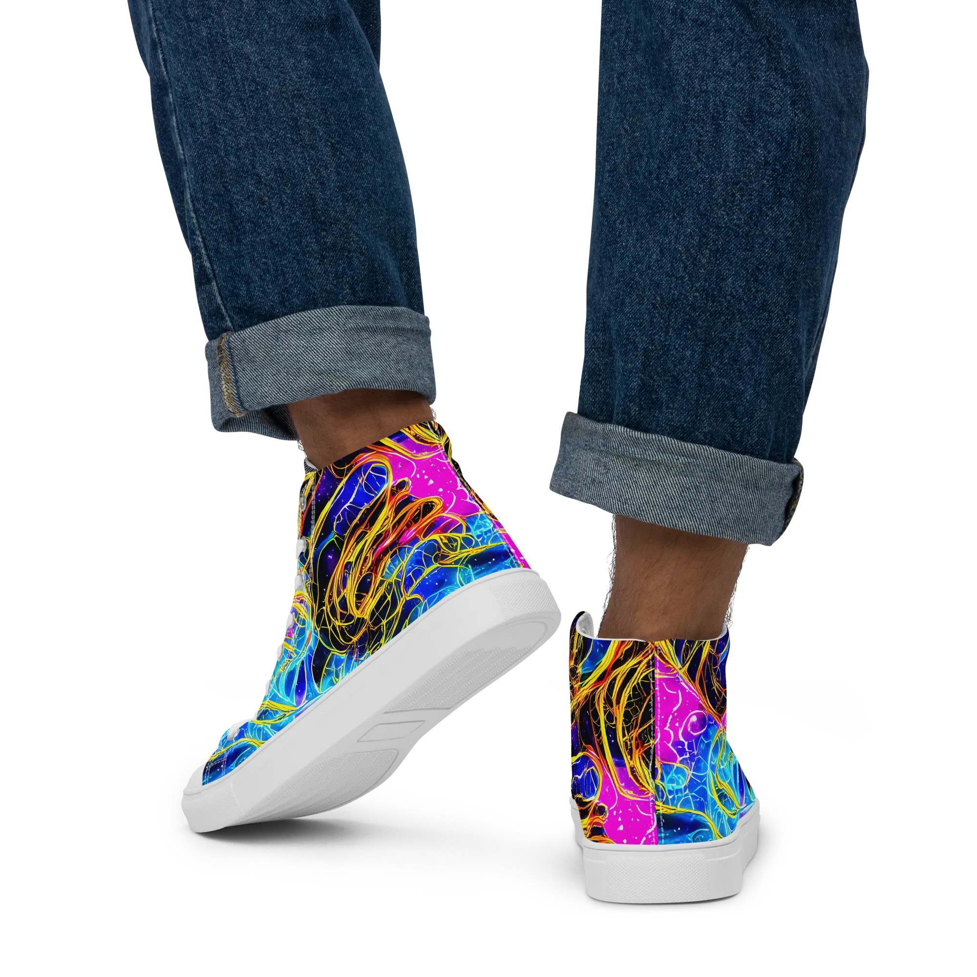 Galaxy Flux on Men's High Top Canvas Shoes — Back