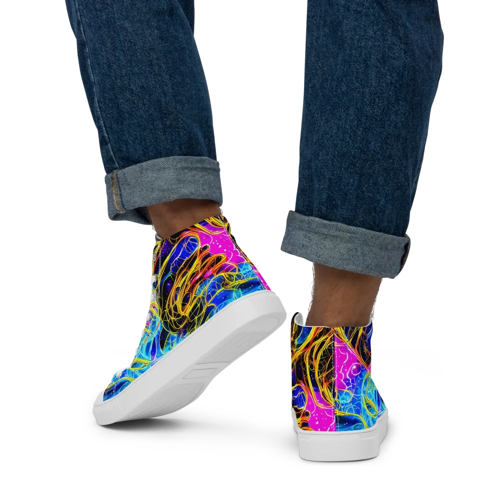 Galaxy Flux on Men's High Top Canvas Shoes — Back