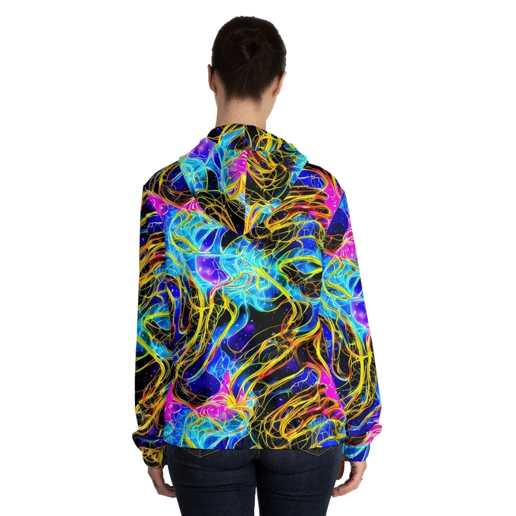 Galaxy Flux on Women's Full-Zip Hoodie — Back On Person