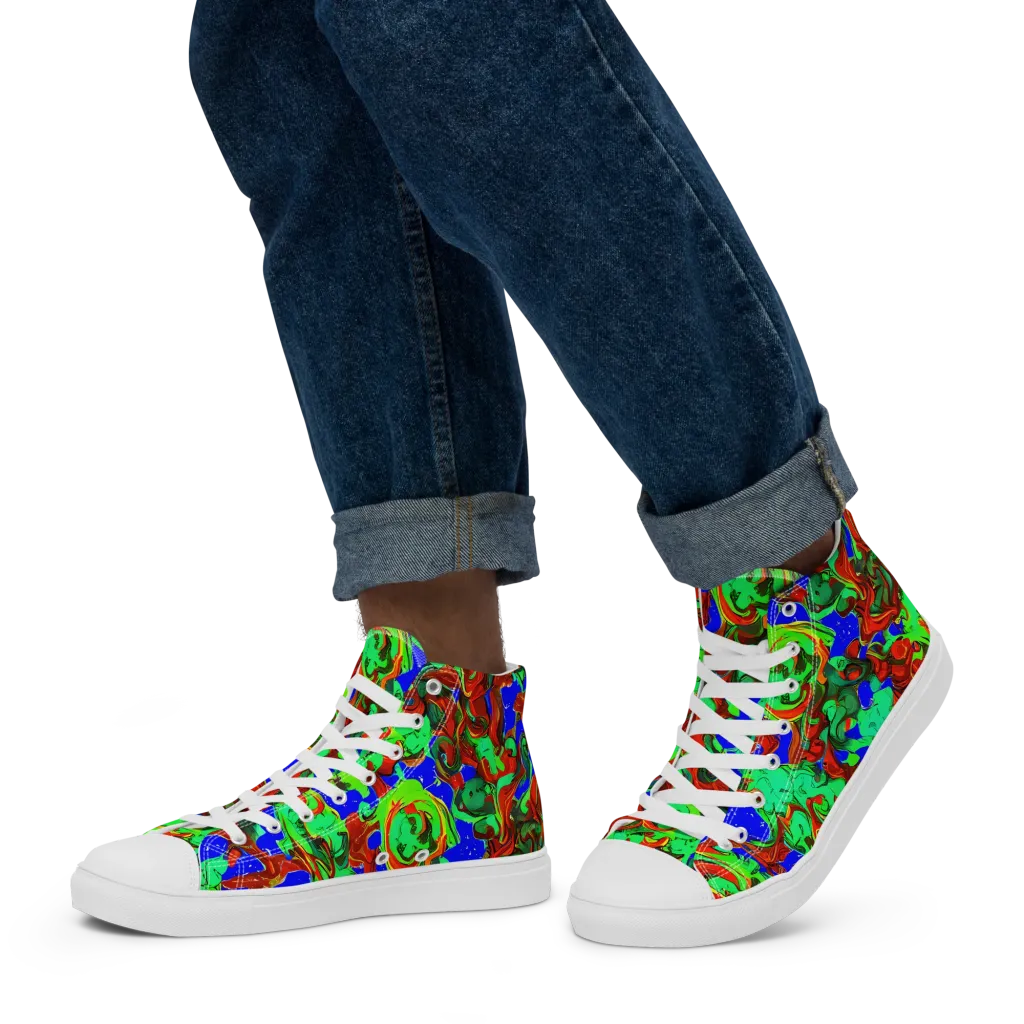 Ember Aquarium on Men's High Top Canvas Shoes — Left
