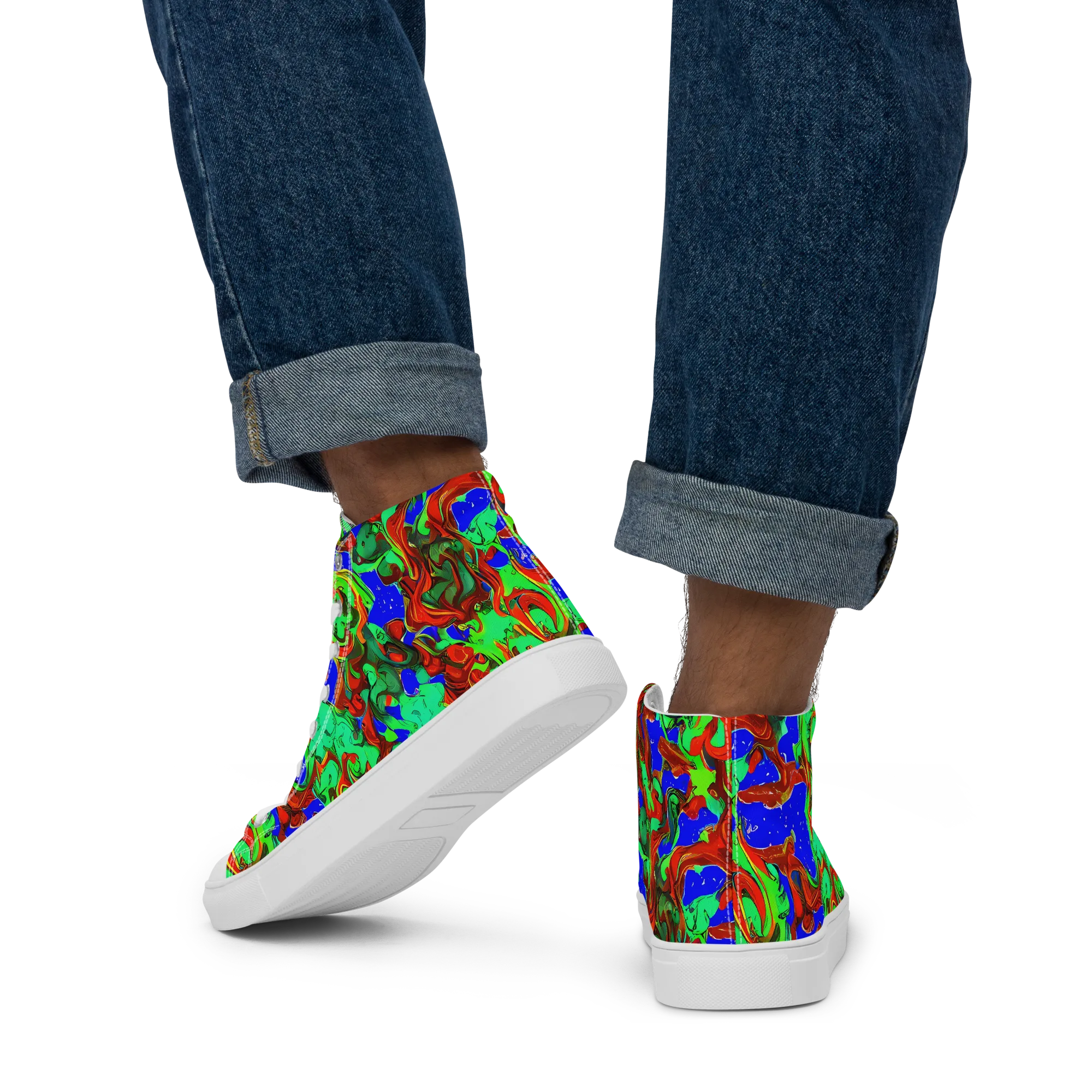Ember Aquarium on Men's High Top Canvas Shoes — Back