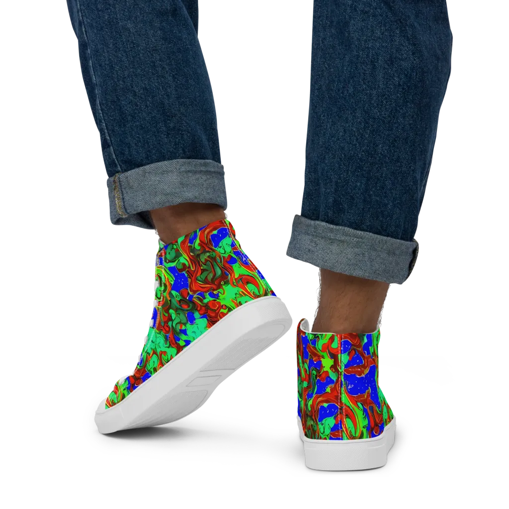 Ember Aquarium on Men's High Top Canvas Shoes — Back