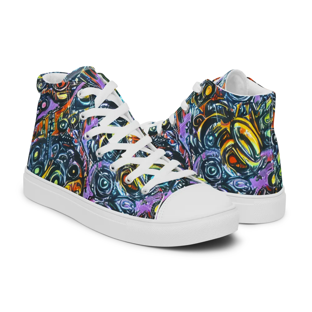 Luminous Static on Men's High Top Canvas Shoes — Right