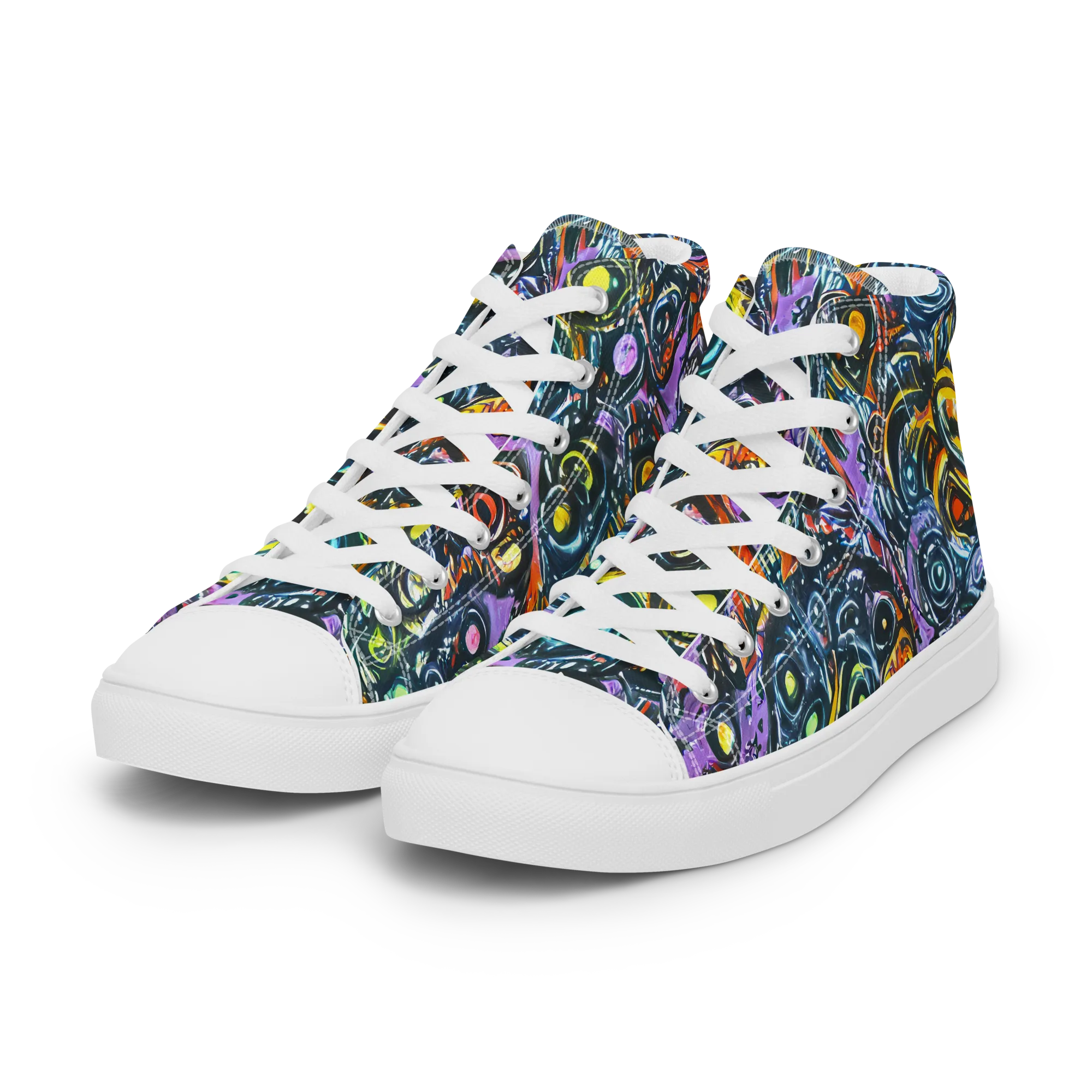 Luminous Static on Women's High Top Canvas Shoes — Left Front
