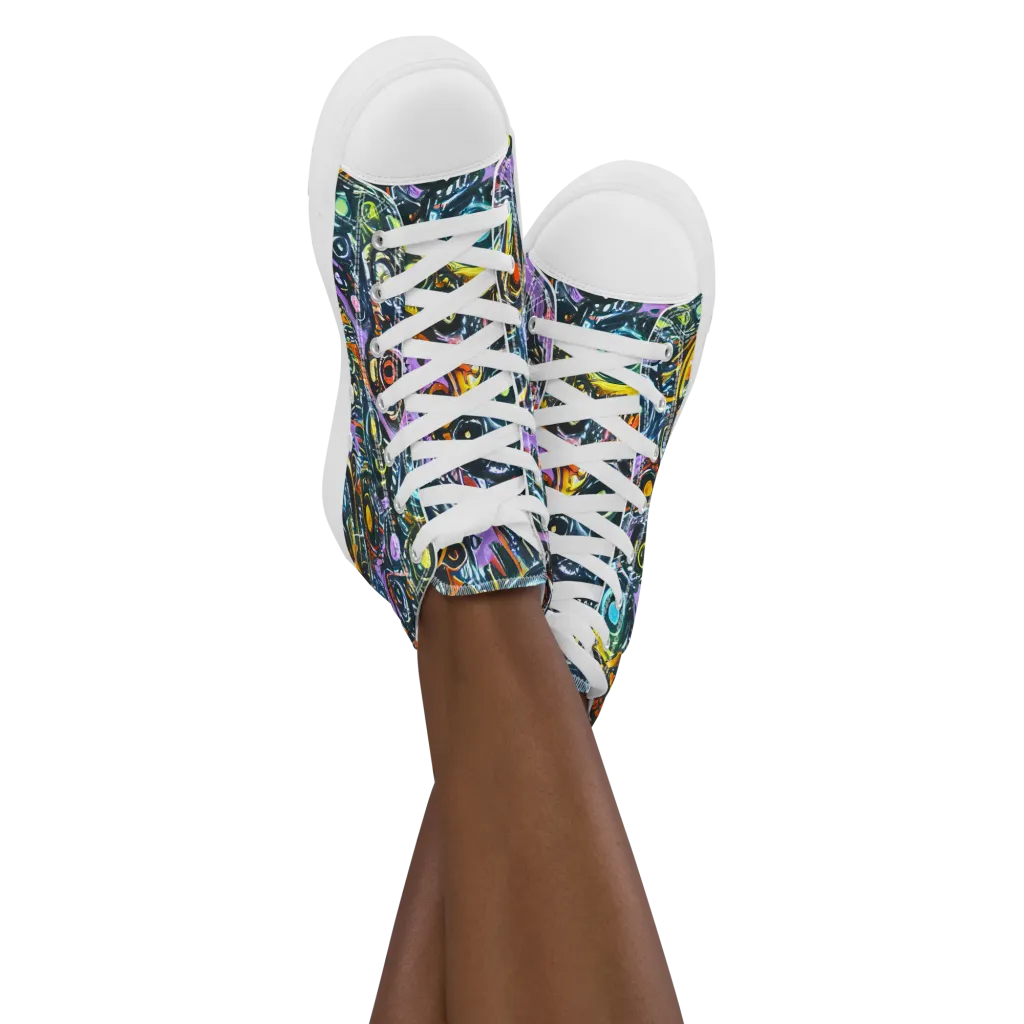 Luminous Static on Women's High Top Canvas Shoes — Front