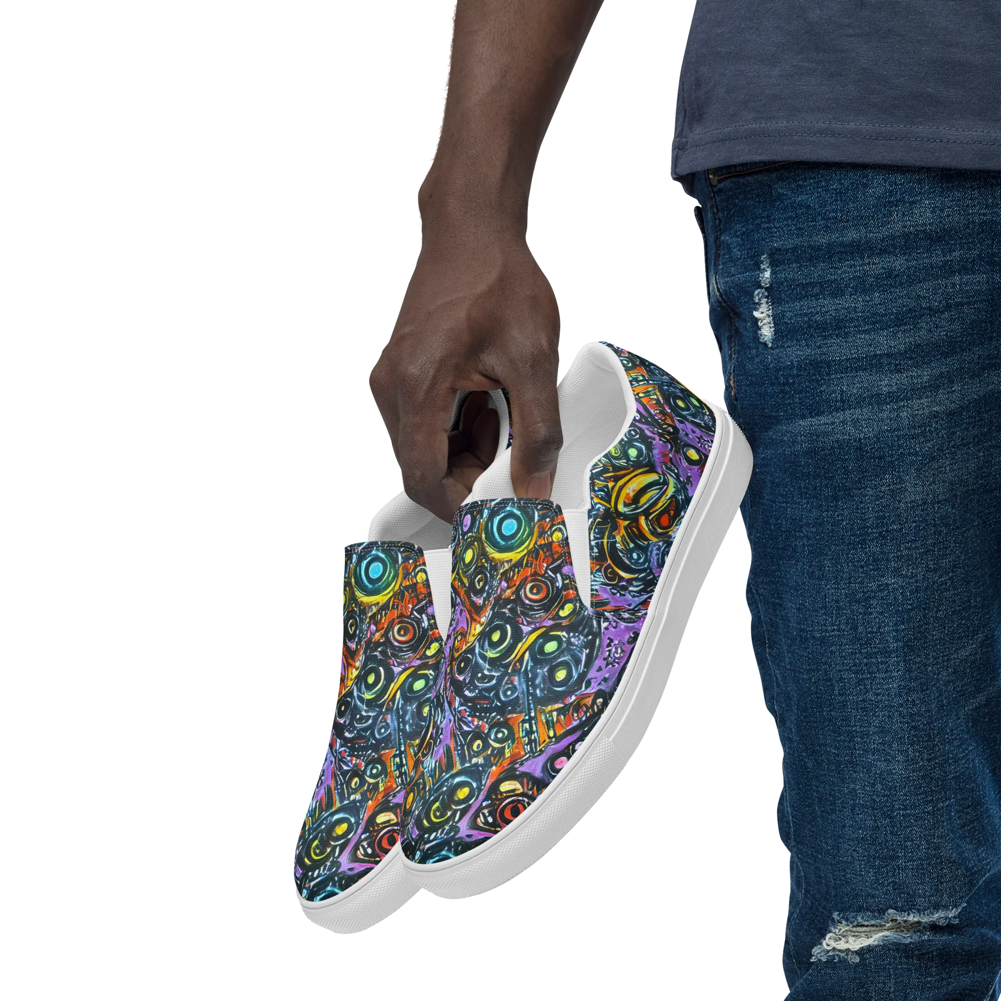 Luminous Static on Men's Slip-On Canvas Shoes — Left Front