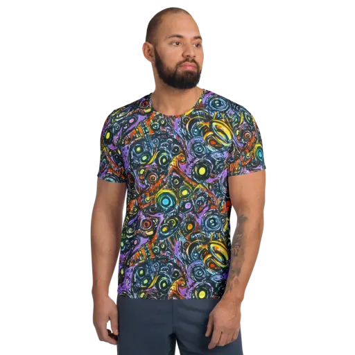 Luminous Static on a Men's Athletic T-Shirt
