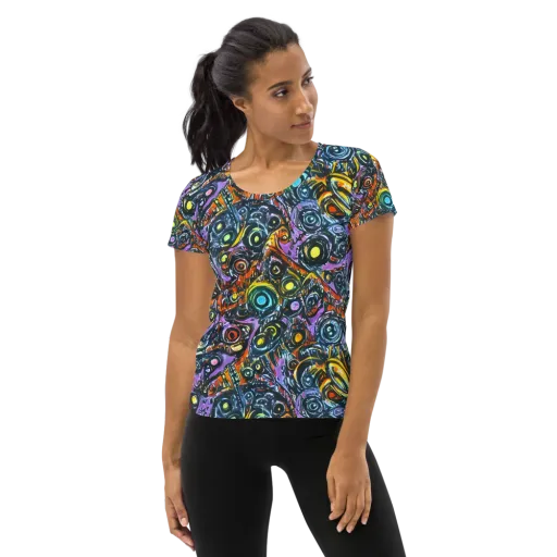 Luminous Static on a Women's Athletic T-Shirt