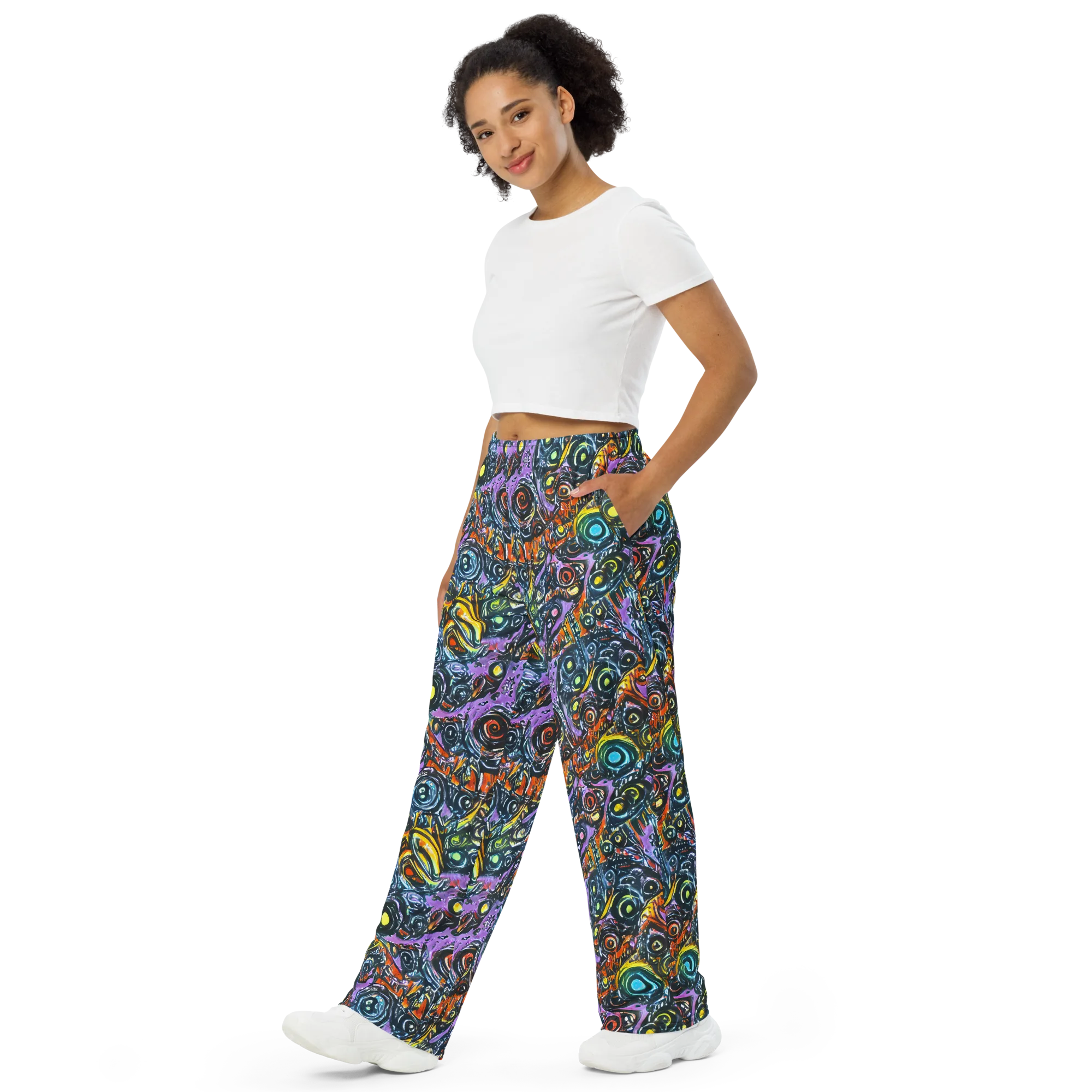 Luminous Static on Wide-Leg Pants — Left Front