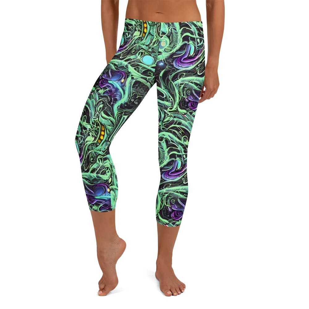 Mint Nebula on Capri Leggings — Front