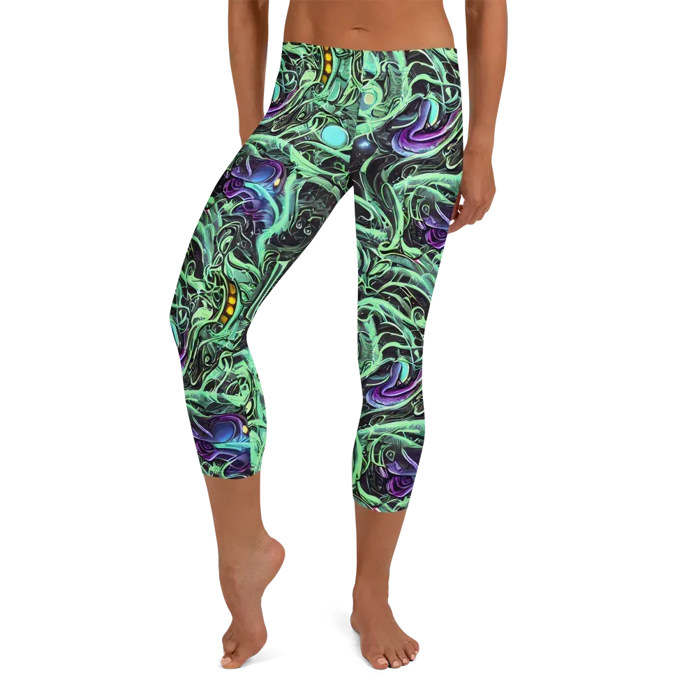 Mint Nebula on Capri Leggings — Front